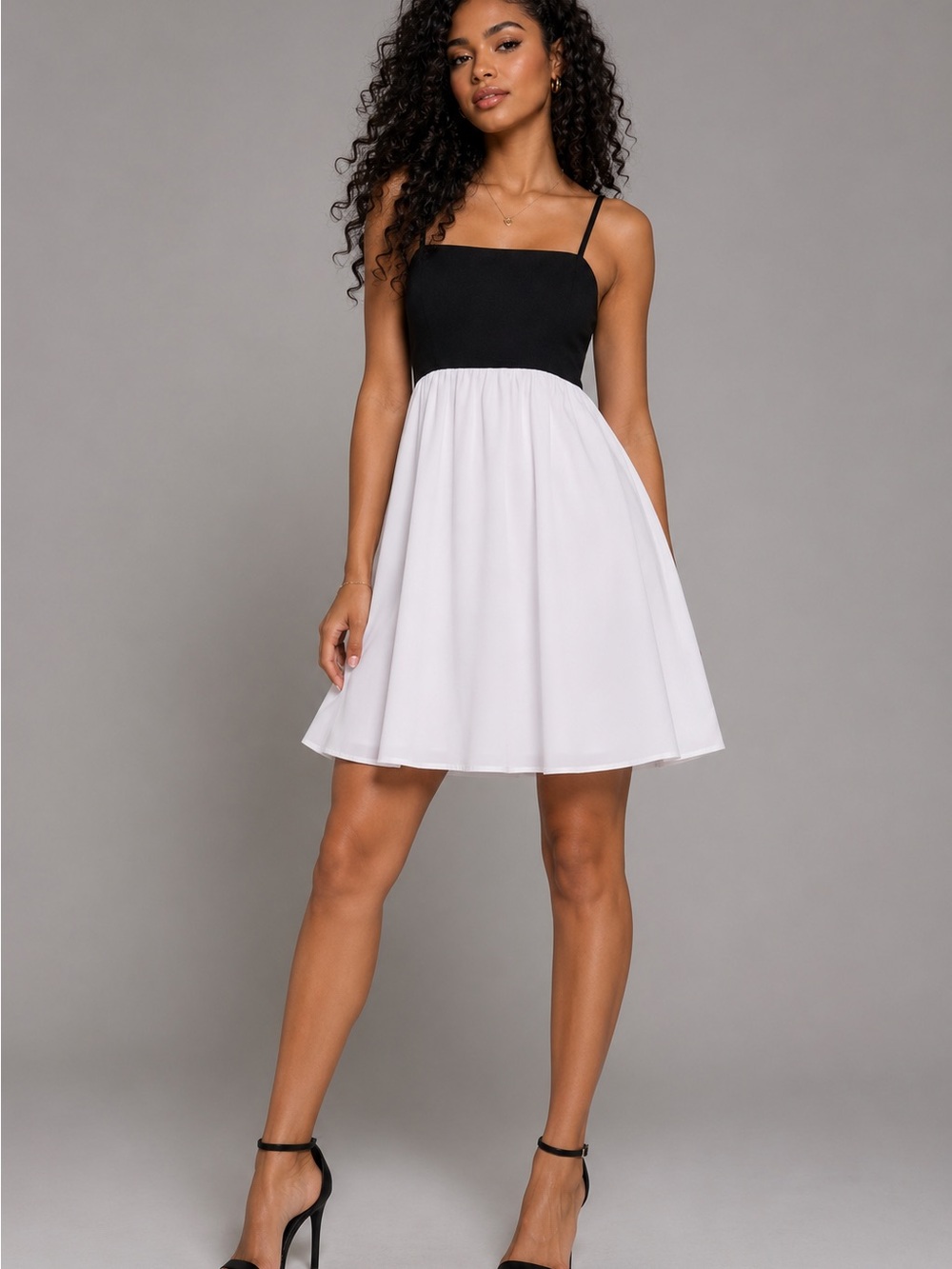 1. State Black/White Colorblocked Empire-Waist Mini Dress Spaghetti Strap XL New